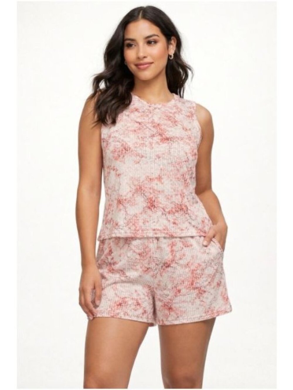 Studio 1886 Womens Ribbed Knit 2-Piece Set Pink Tie-Dye Print Size Medium